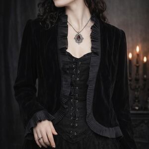 Vintage Velvet Gothic Jacket Victorian Vampire Dark Academia Black Size 14